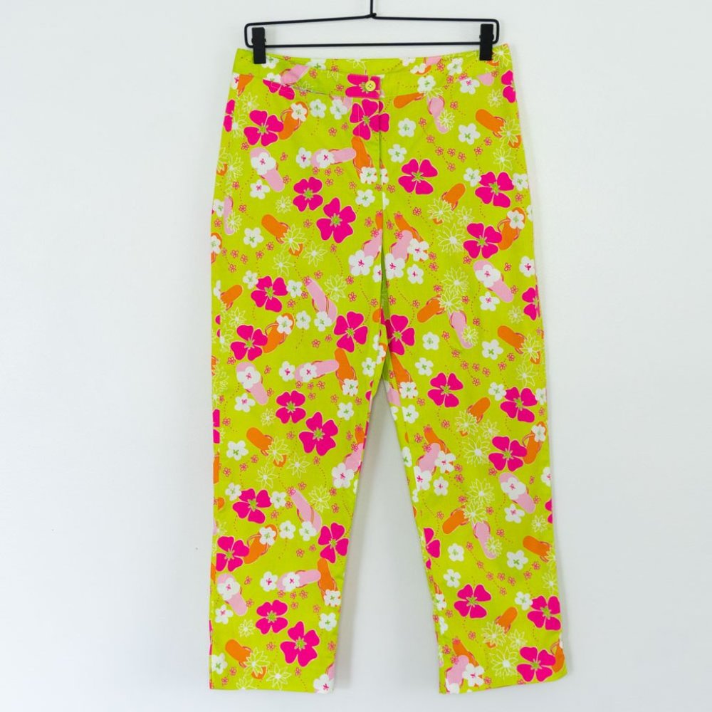Lilly Pulitzer Womens Gidget Floral Print Cropped Straight Leg Pants Sz 8 Green